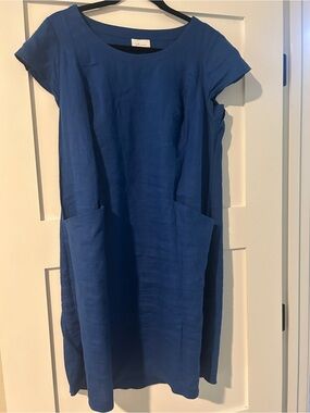 J. Jill Cobalt Blue Short-Sleeve Linen Dress